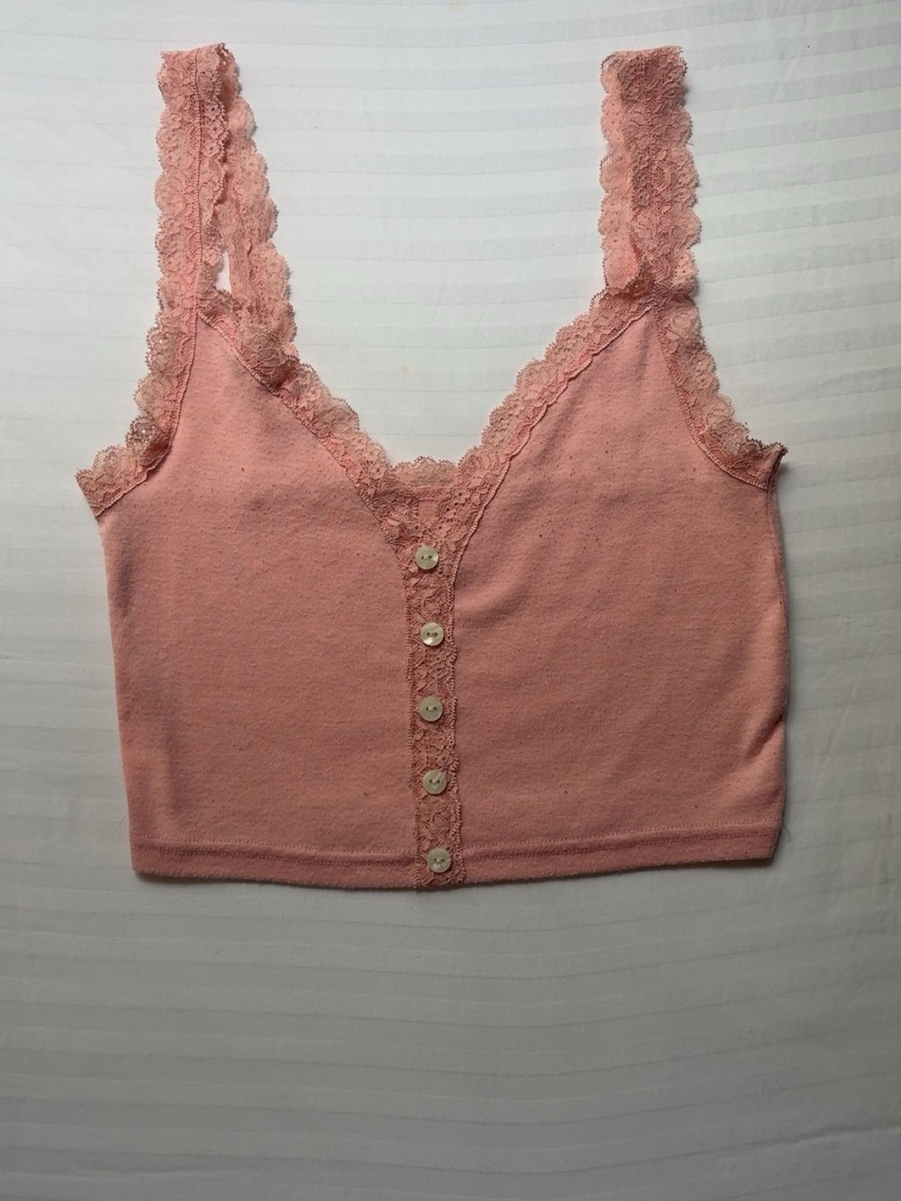 Pink Lace-Trim Button Front Cami Top